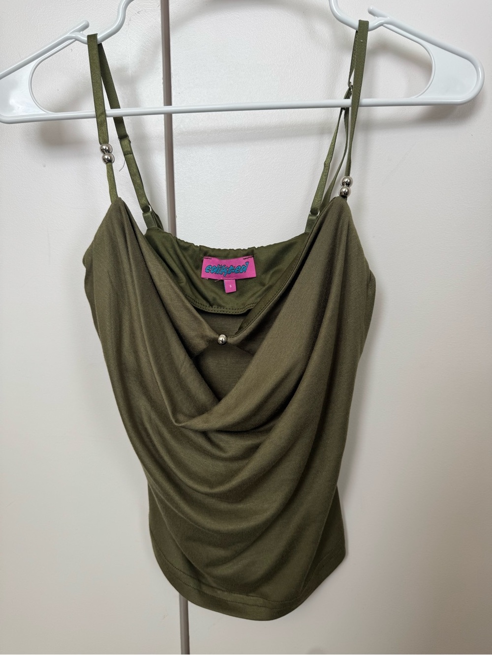 Edikted Olive Green Draped Cowl Tank Top with Adjustable Straps